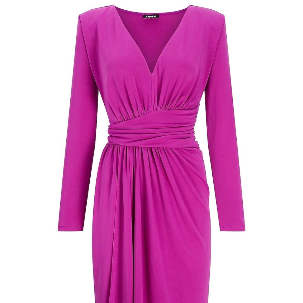 Express Draped V-Neck Strong Shoulder Mini Dress